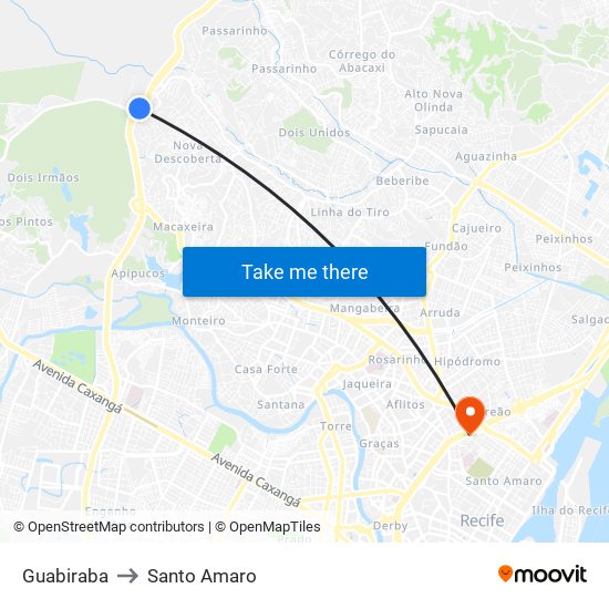 Guabiraba to Santo Amaro map