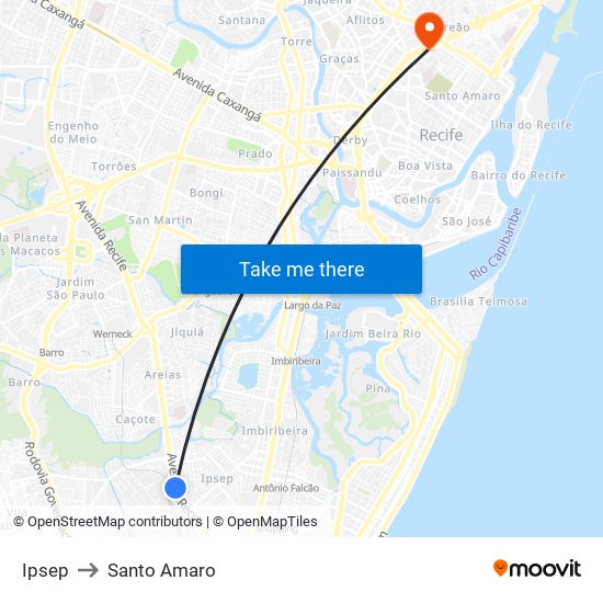Ipsep to Santo Amaro map