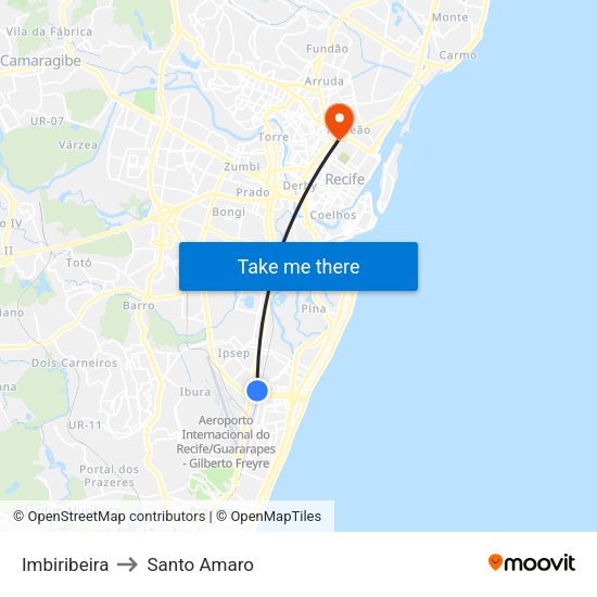 Imbiribeira to Santo Amaro map