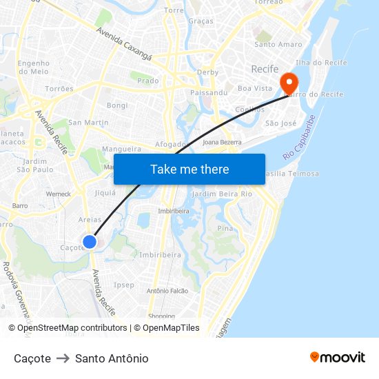 Caçote to Santo Antônio map