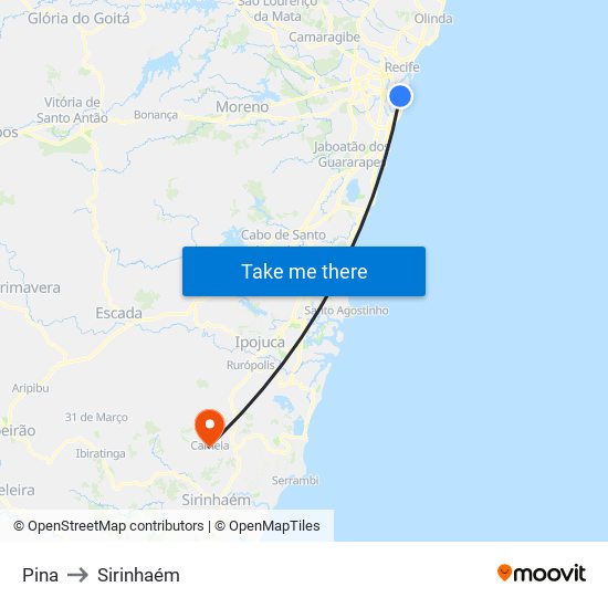 Pina to Sirinhaém map