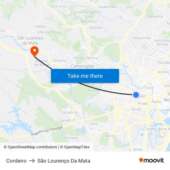 Cordeiro to São Lourenço Da Mata map