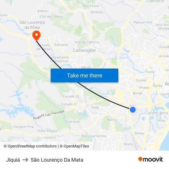 Jiquiá to São Lourenço Da Mata map