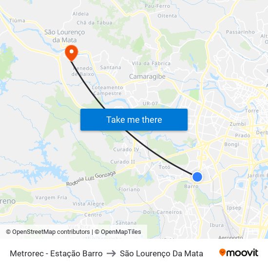 Metrorec - Estação Barro to São Lourenço Da Mata map