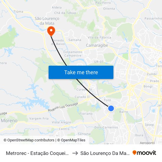 Metrorec - Estação Coqueiral to São Lourenço Da Mata map