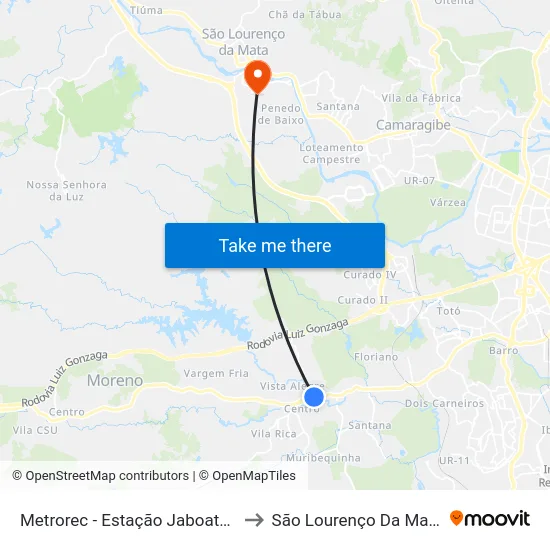 Metrorec - Estação Jaboatão to São Lourenço Da Mata map