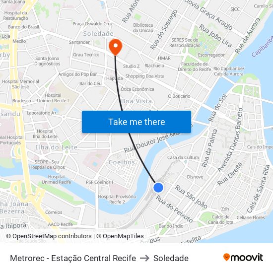 Metrorec - Estação Central Recife to Soledade map
