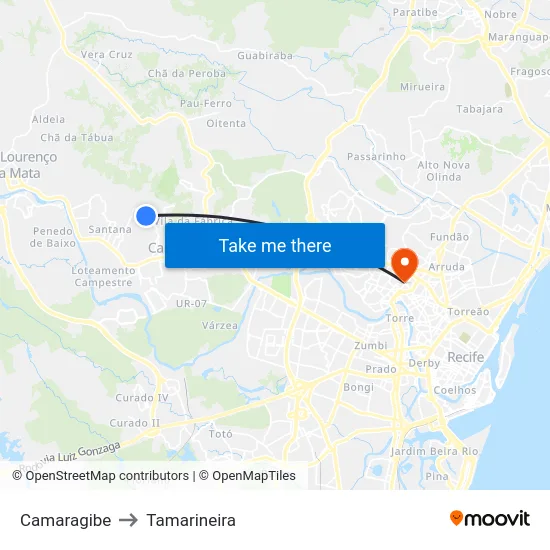 Camaragibe to Tamarineira map