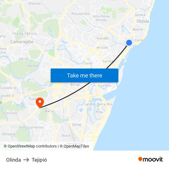 Olinda to Tejipió map