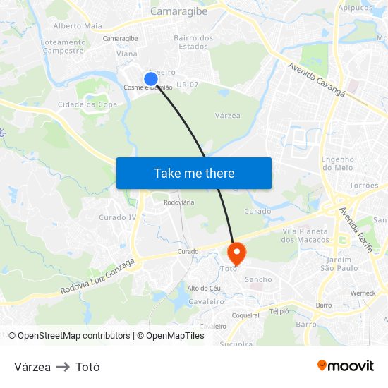 Várzea to Totó map