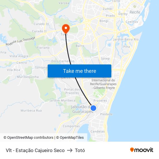 Vlt - Estação Cajueiro Seco to Totó map