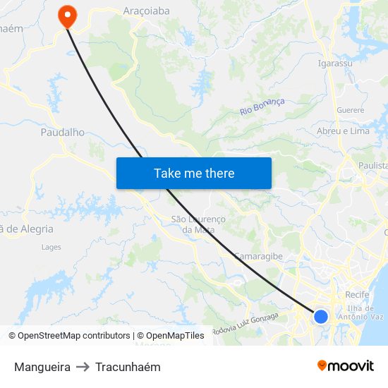 Mangueira to Tracunhaém map