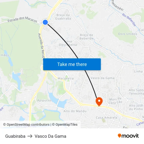 Guabiraba to Vasco Da Gama map