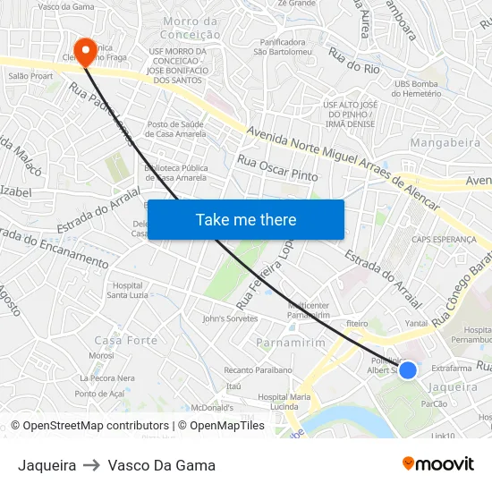 Jaqueira to Vasco Da Gama map