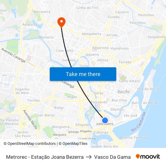 Metrorec - Estação Joana Bezerra to Vasco Da Gama map