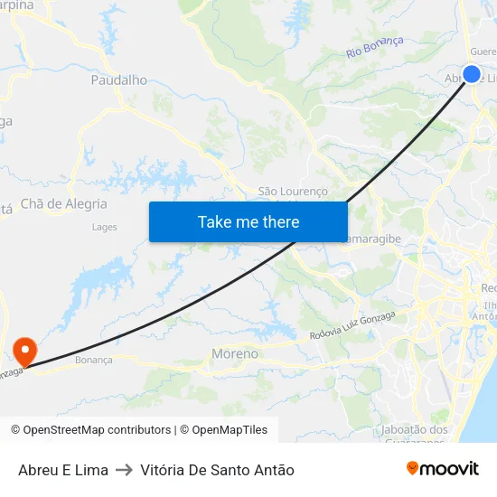 Abreu E Lima to Vitória De Santo Antão map