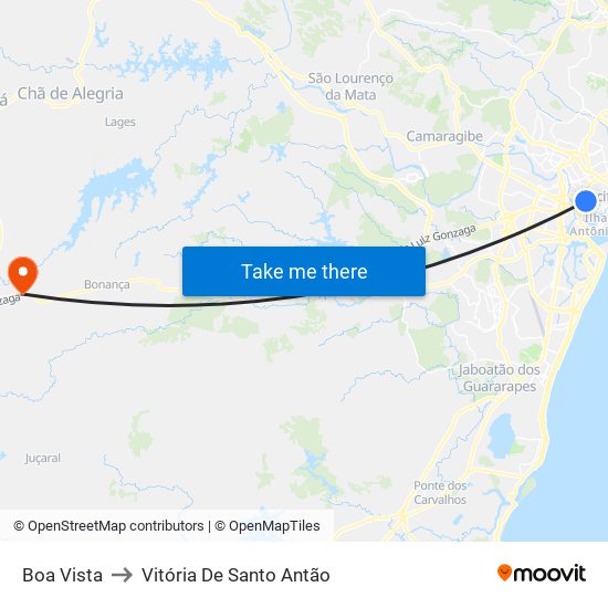 Boa Vista to Vitória De Santo Antão map