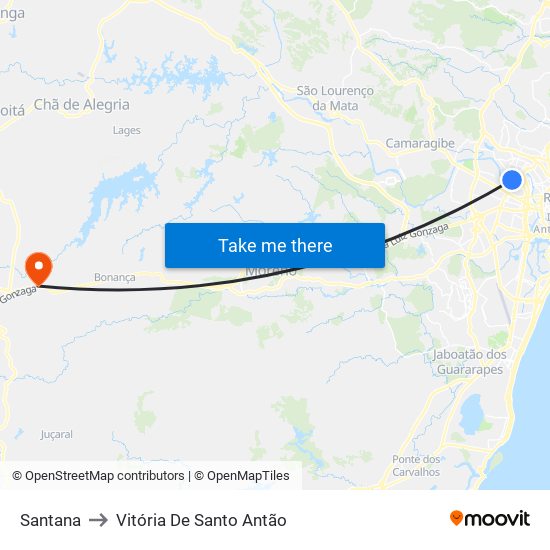 Santana to Vitória De Santo Antão map