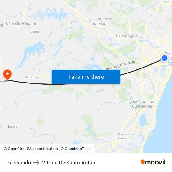 Paissandu to Vitória De Santo Antão map