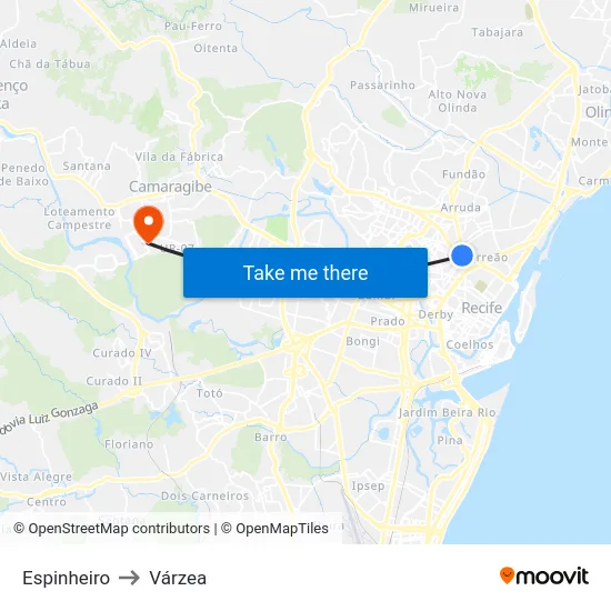 Espinheiro to Várzea map