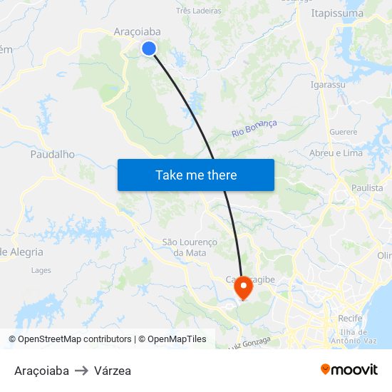 Araçoiaba to Várzea map
