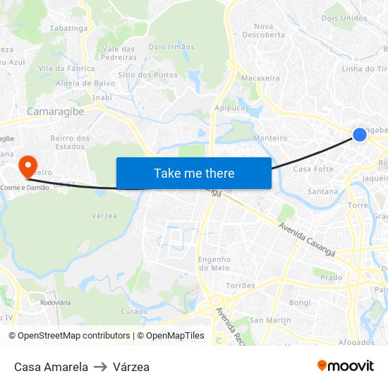 Casa Amarela to Várzea map