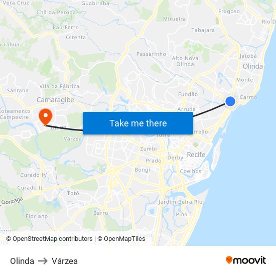 Olinda to Várzea map