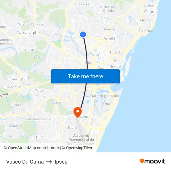 Vasco Da Gama to Ipsep map