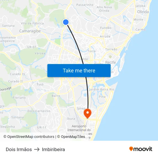 Dois Irmãos to Imbiribeira map