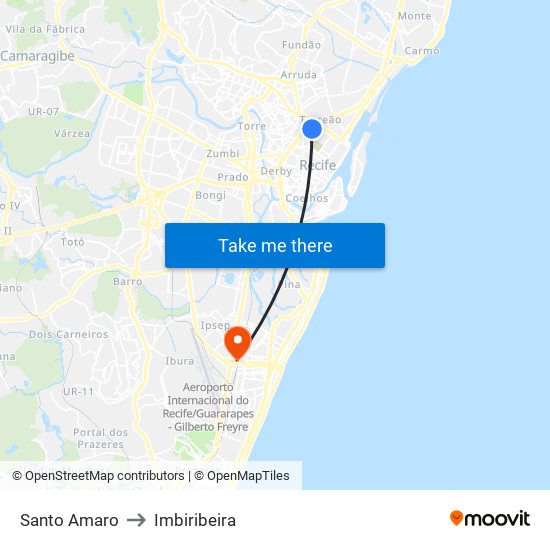 Santo Amaro to Imbiribeira map