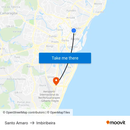 Santo Amaro to Imbiribeira map