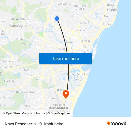 Nova Descoberta to Imbiribeira map