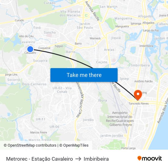 Metrorec - Estação Cavaleiro to Imbiribeira map