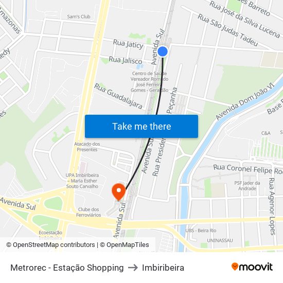Metrorec - Estação Shopping to Imbiribeira map
