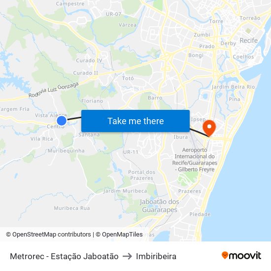 Metrorec - Estação Jaboatão to Imbiribeira map