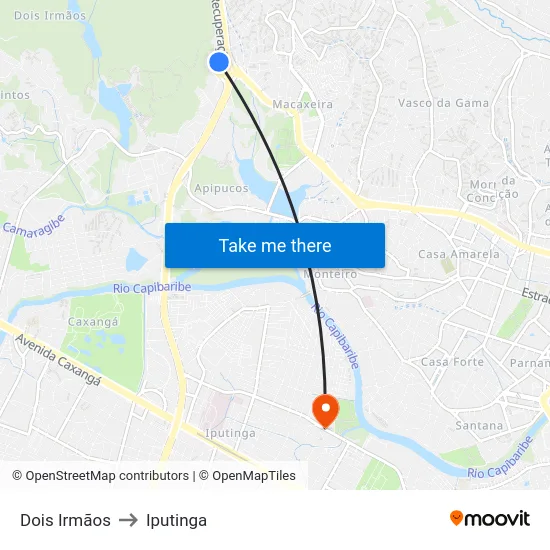 Dois Irmãos to Iputinga map