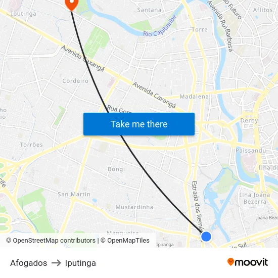 Afogados to Iputinga map