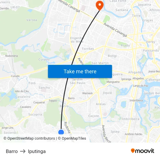 Barro to Iputinga map