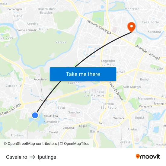Cavaleiro to Iputinga map