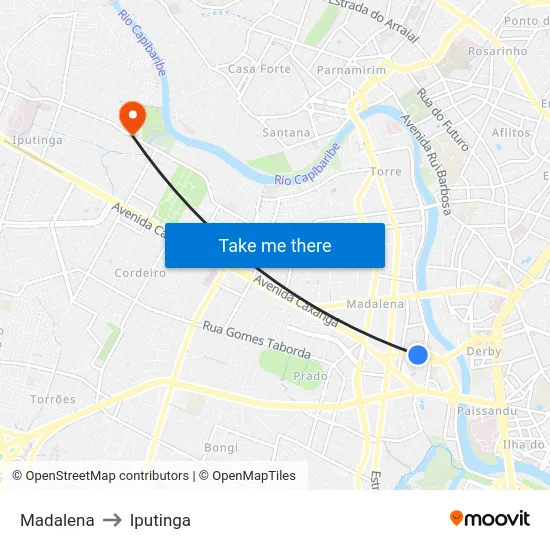 Madalena to Iputinga map