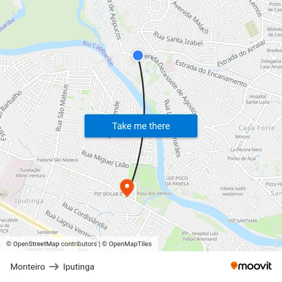 Monteiro to Iputinga map