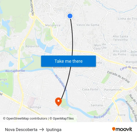 Nova Descoberta to Iputinga map