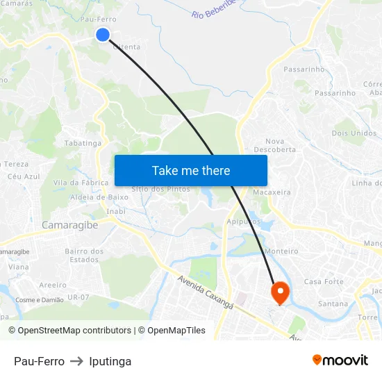 Pau-Ferro to Iputinga map
