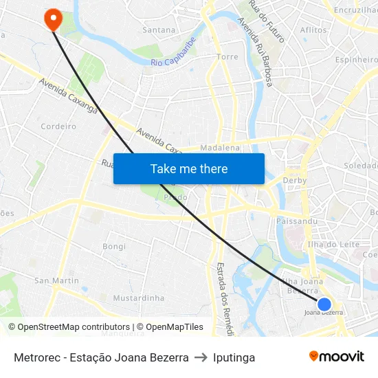 Metrorec - Estação Joana Bezerra to Iputinga map