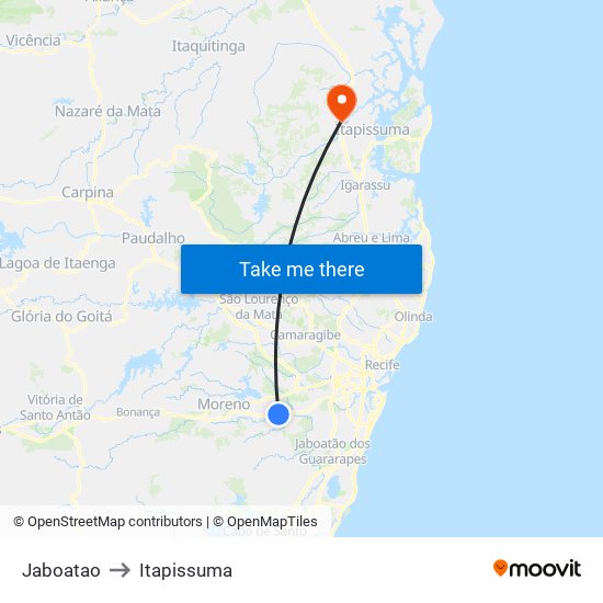 Jaboatao to Itapissuma map