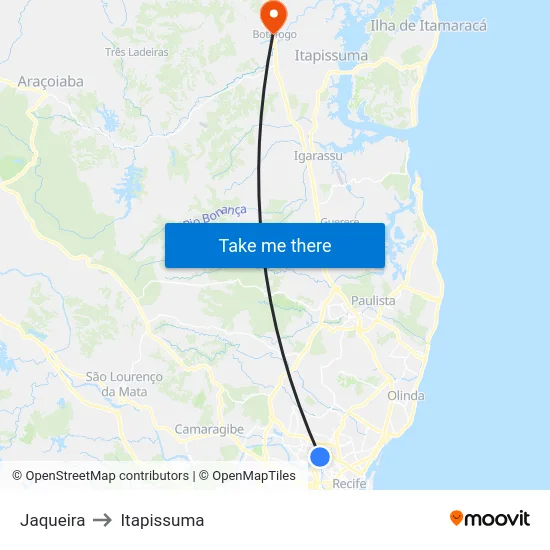 Jaqueira to Itapissuma map