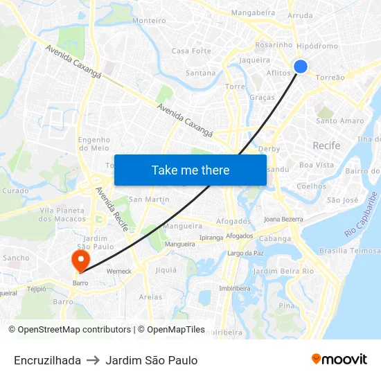 Encruzilhada to Jardim São Paulo map