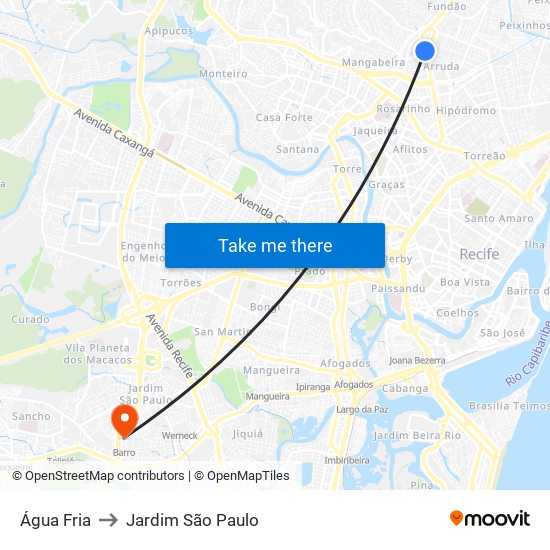 Água Fria to Jardim São Paulo map