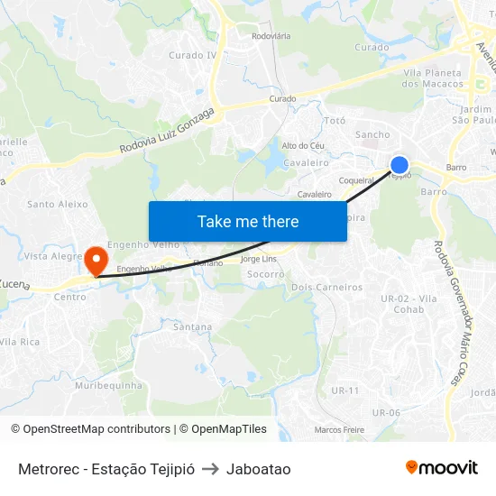 Metrorec - Estação Tejipió to Jaboatao map