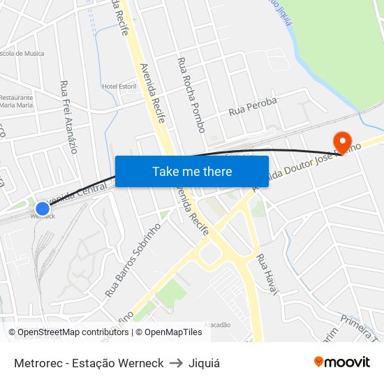 Metrorec - Estação Werneck to Jiquiá map